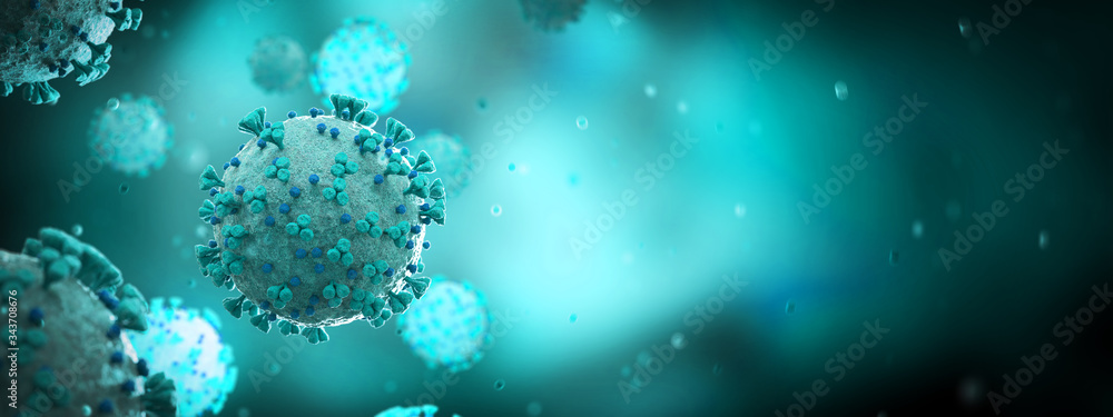 Poster microscopic close-up of the covid-19 disease. coronavirus illness spreading in body cell. 2019-ncov 