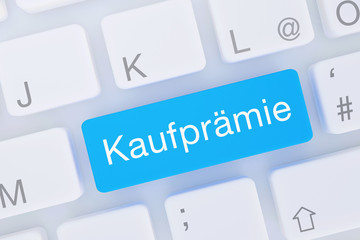 Kaufprämie. Computer Tastatur von oben zeigt Taste mit Wort hervorgehoben. Software, Internet, Programm