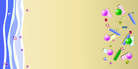 Sea view in summer. Beach and sand. Holidays, travel, vacation concept. Exotic island