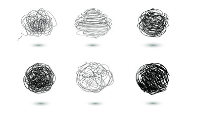 vector Doodle set of six ball of thread. ink sphere Doodle. modern icon of the thought process