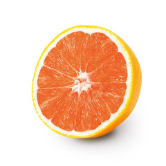 Isolated orange. One half ripe orange isolated on a white background.