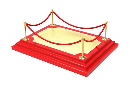 Red VIP Podium with. rope barrier. 3D illustration.