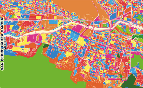 San Pedro Garza Garc&iacute;a, Nuevo Le&oacute;n, Mexico, colorful vector map