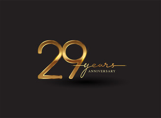 29 Years Anniversary Logo Golden Colored isolated on black background, vector design for greeting card and invitation card