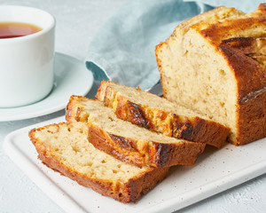 Banana bread. Cake with banana, traditional american cuisine.