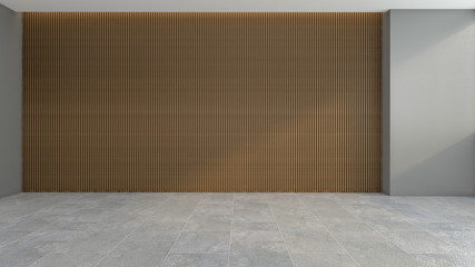 Empty room with wood pattern wall and concrete floor. 3d rendering