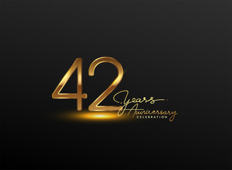 42 Years Anniversary Logo Golden Colored isolated on black background, vector design for greeting card and invitation card