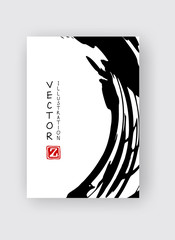 Black ink brush stroke on white background. Japanese style.