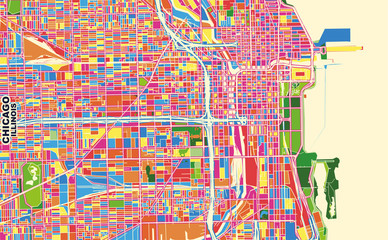 Chicago, Illinois, U.S.A., colorful vector map