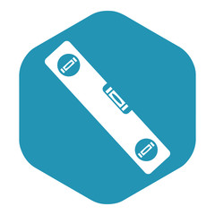 Icon level, spirit level. The measuring instrument is of a rectangular shape defined therein a transparent flask filled with liquid. Architectural construction. Vector illustration isolated.