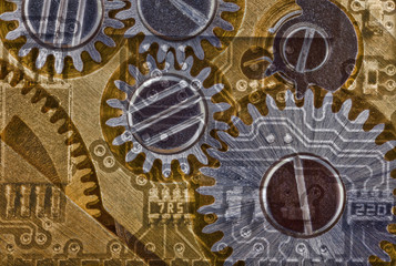 abstract background with steel and brass clockwork