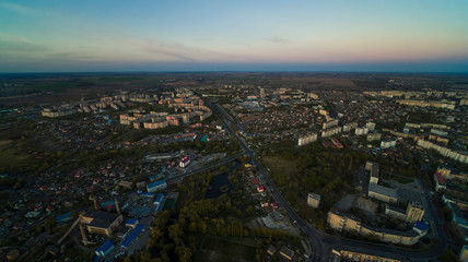 Fototapeta premium Aerial View of Rivne City on Sunset