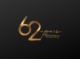 62 Years Anniversary Logo Golden Colored isolated on black background, vector design for greeting card and invitation card