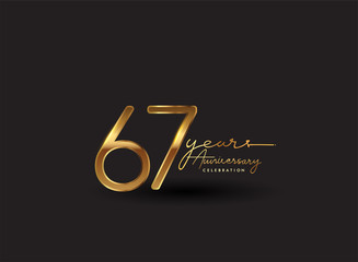 67 Years Anniversary Logo Golden Colored isolated on black background, vector design for greeting card and invitation card