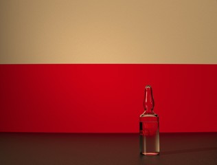 COVID 19 virus vaccine against the backdrop of the Poland flag. Close-up.