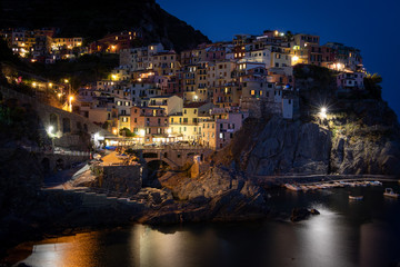 Obraz na płótnie Canvas Night shot of Manarola at the Cinque Terre in Italy. 