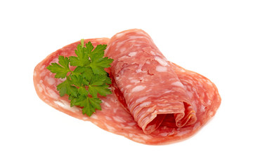 In hauchdünne Scheiben geschnittene italienische Salame