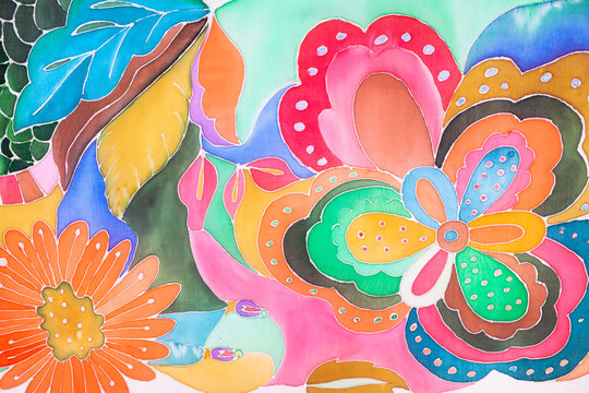 master-class of batik coloring - floral ornament in cold contour batik technique on silk canvas