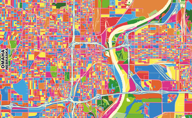 Omaha, Nebraska, U.S.A., colorful vector map
