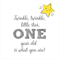 Twinkle, Twinkle, Little Star, First Birthday One Year Party Printable Invitation Card, Banner