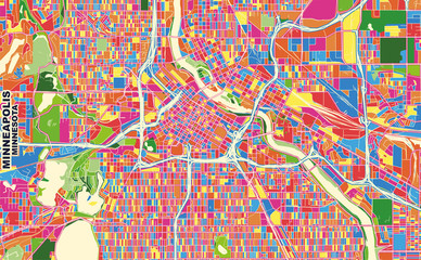 Minneapolis, Minnesota, U.S.A., colorful vector map