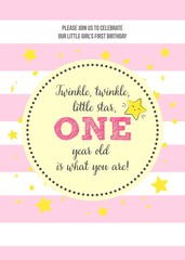 Twinkle, Twinkle, Little Star, First Birthday One Year Party Printable Invitation Card, Banner