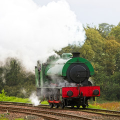 Fototapeta na wymiar Steam saddletank locomotive running on a heritage railway.