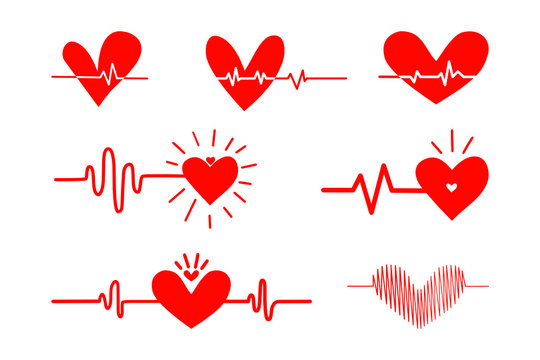 Set of heartbeat graph pulse vector template.