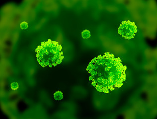 green cells and bacteria, coronavirus, covid19, covid-19, 3d render