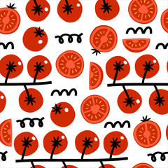 Fresh tomatoes vector seamless pattern. Overlapping background, wallpaper, good for printing.