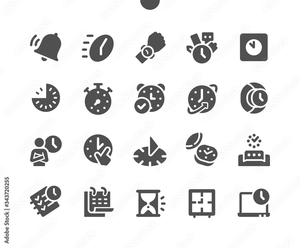 Poster time well-crafted pixel perfect vector solid icons 30 2x grid for web graphics and apps. simple mini