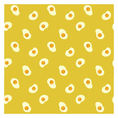Seamless vector pattern illustration of fried eggs on a yellow background. Pattern for fabric, Wallpaper, and textiles. 