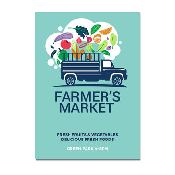 Farmer's Market Vector Illustration of Farmer's Tractor for Poster Flyer Invitation