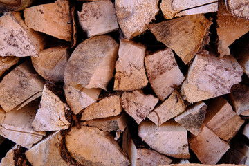 Chopped fresh firewood close up