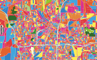 Akron, Ohio, USA, colorful vector map