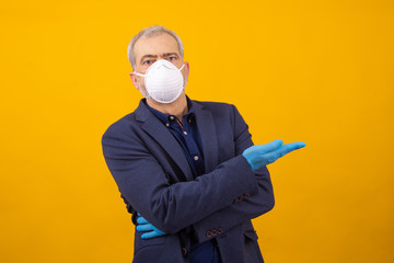 businessman with infection protection sanitary mask isolated on background