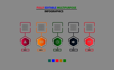 modern hexagonal infographic design template for business marketing medical education with five steps options