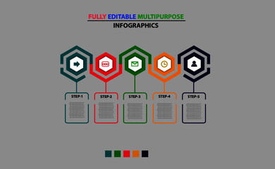 hexagonal  multipurpose  infographic template design business marketing  educational medical with five steps.