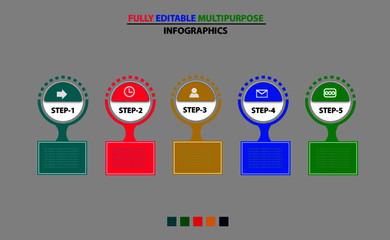 round circular multipurpose infographic template designs for business medical education marketing with 5 steps options