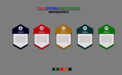 modern  heaxagonal infographic design template for business marketing education medical  with 5 steps option