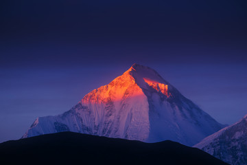 Sunrise on the top of mountain Dhaulagiri in Himalayas, Nepal