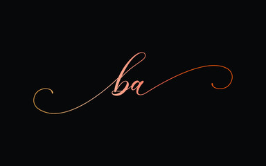 ba or b, a Lowercase Cursive Letter Initial Logo Design, Vector Template