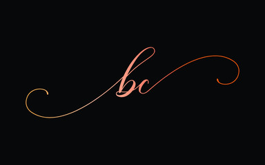 bc or b, c Lowercase Cursive Letter Initial Logo Design, Vector Template