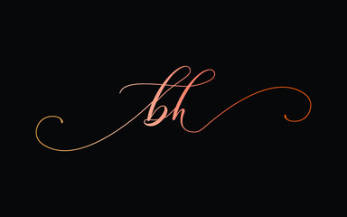 bh or b, h Lowercase Cursive Letter Initial Logo Design, Vector Template