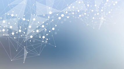 Geometric abstract background with connected line and dots. Structure molecule and communication. Big Data Visualization. Medical, technology, science background. Vector illustration.