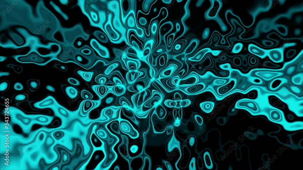 Poster abstract loop 3d render moving light green blue chromatic for background. metal fluid wave and rippl