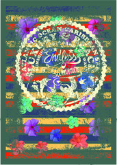 Endless summer surfer floral graphic design vector art