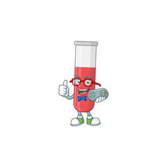 Red test tube talented gamer mascot design play game with controller
