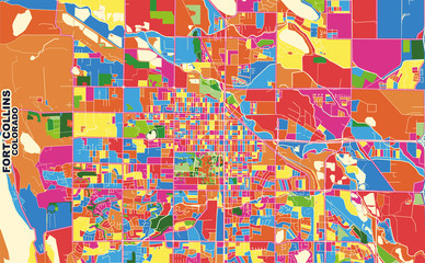 Fort Collins, Colorado, USA, colorful vector map