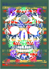 tattoo tribal skull and flower tshirt print embroidery graphic design vector art
